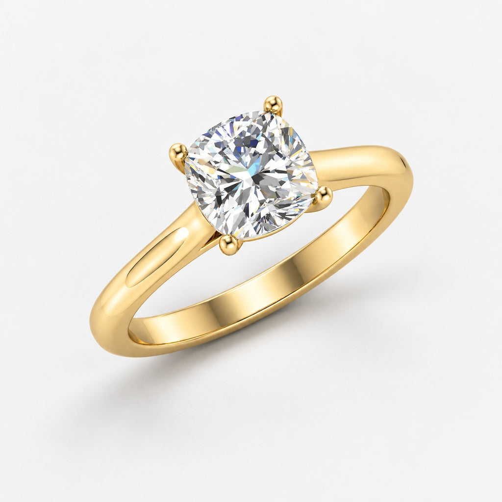 IGI Certified Classic Claw Setting Cushion Diamond Solitaire Engagement Ring in Gold & Platinum