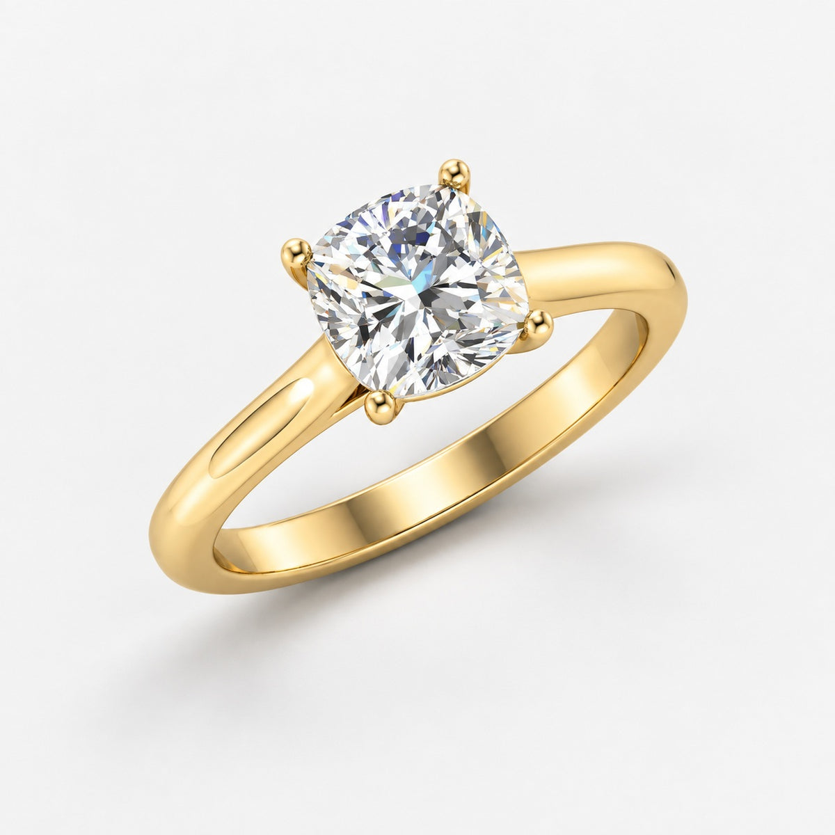 IGI Certified Classic Claw Setting Cushion Diamond Solitaire Engagement Ring in Gold & Platinum