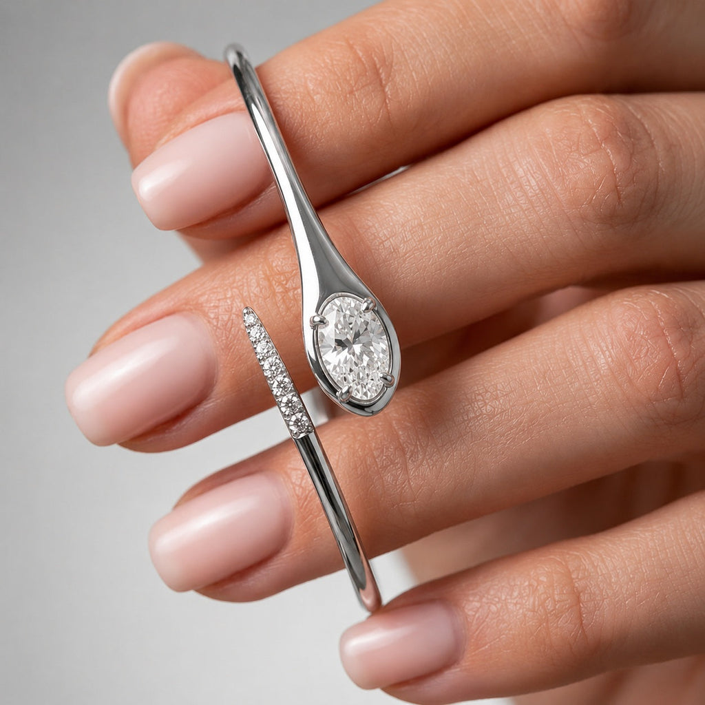 2.00ct Oval Diamond Tennis Bangle - Gold (Angle View 1)