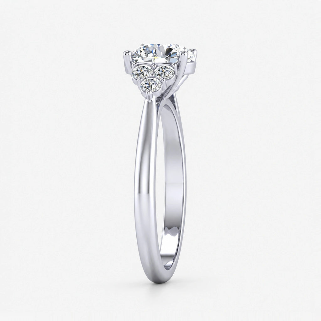 IGI Certified Lab Grown Round Brilliant Cut Diamond Engagement Ring with Side Cluster Stones in Gold & Platinum – 1–5Ct