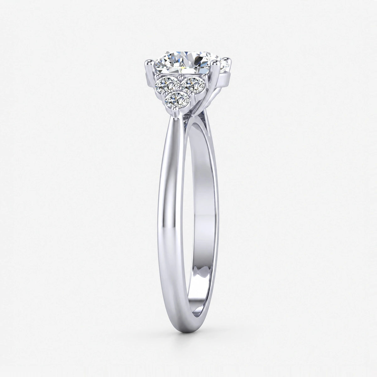 IGI Certified Lab Grown Round Brilliant Cut Diamond Engagement Ring with Side Cluster Stones in Gold & Platinum – 1–5Ct