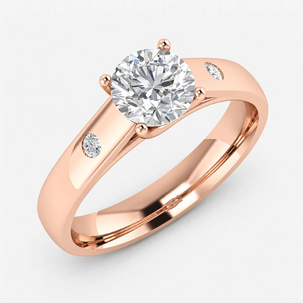 IGI Certified Lab Grown Classic Round Brilliant Cut with side Diamond Bezel Set Engagement Ring in Gold & Platinum – 1–5Ct