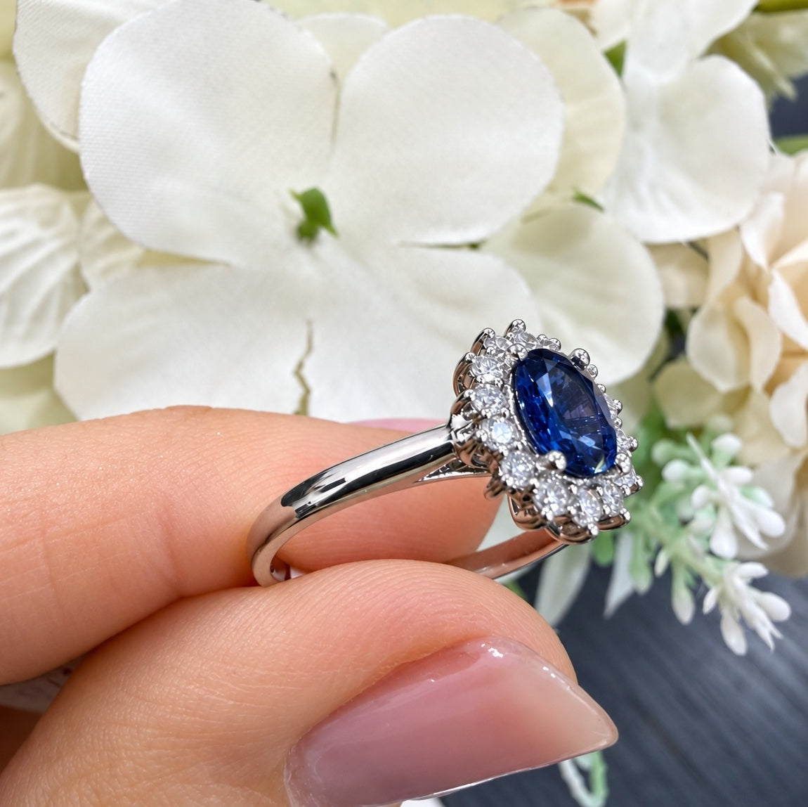 1.50Ct Sapphire Oval & Diamond Cluster Halo Set Engagement Ring 950 Platinum