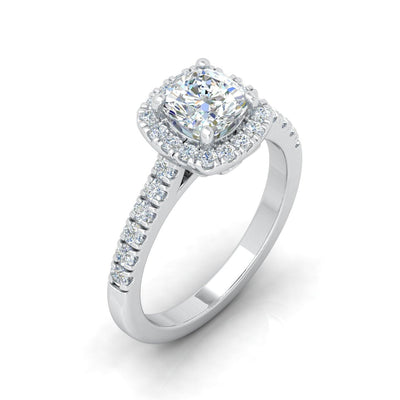 Cushion Diamond Halo Engagement Ring in Gold / Platinum 1.50Ct