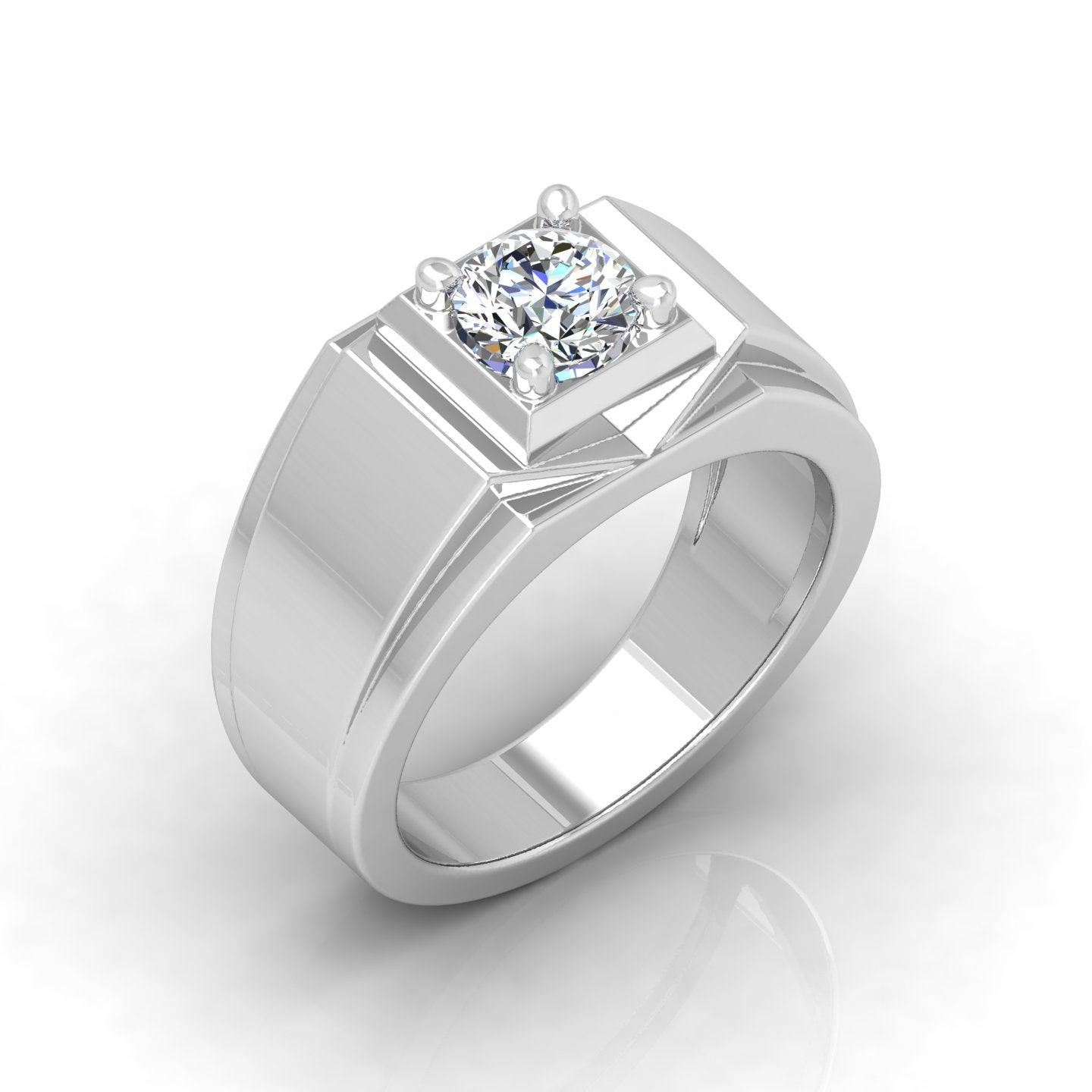 Certified E/VS 1.00Ct Round Diamond Mens Solitaire Ring