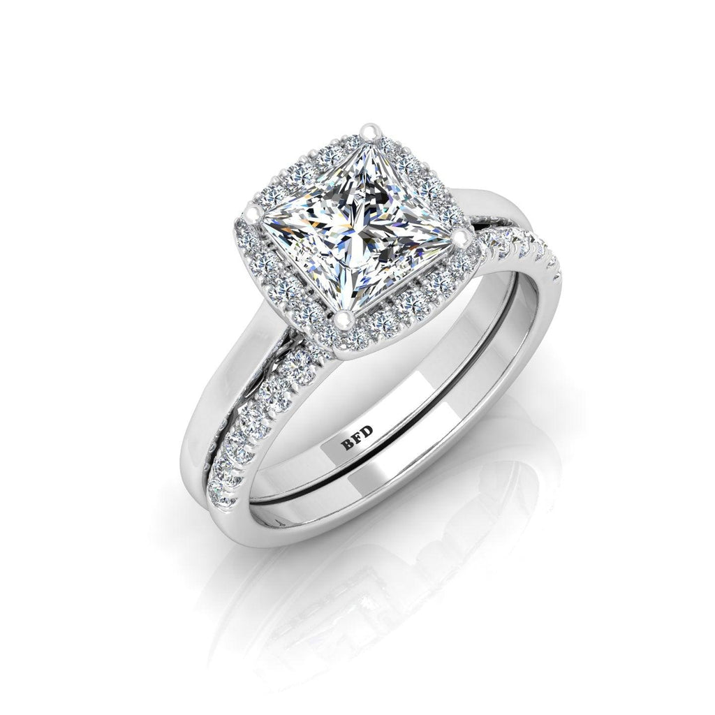 Certified Princess Diamond Halo Engagement Ring With Diamond Matching Band 1.50Carat
