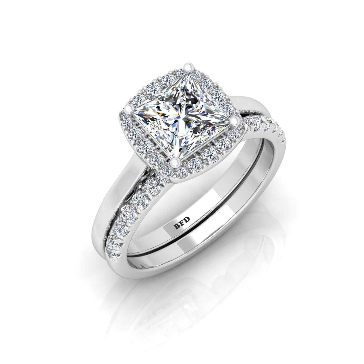 Certified Princess Diamond Halo Engagement Ring With Diamond Matching Band 1.50Carat