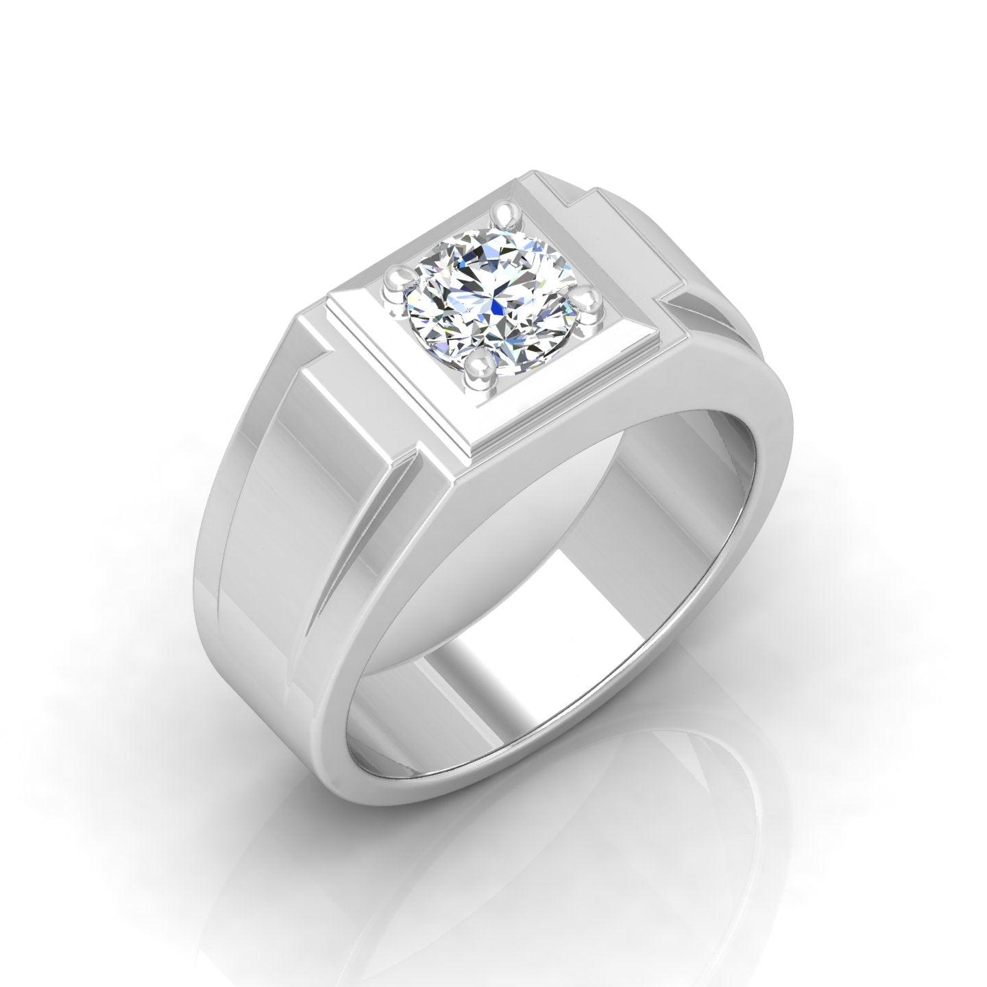 Certified F/VS 1.00Ct Single Diamond Mens Solitaire Ring