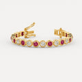 5.50ct Round Ruby & Diamond Tennis Bracelet - 9k Yellow Gold