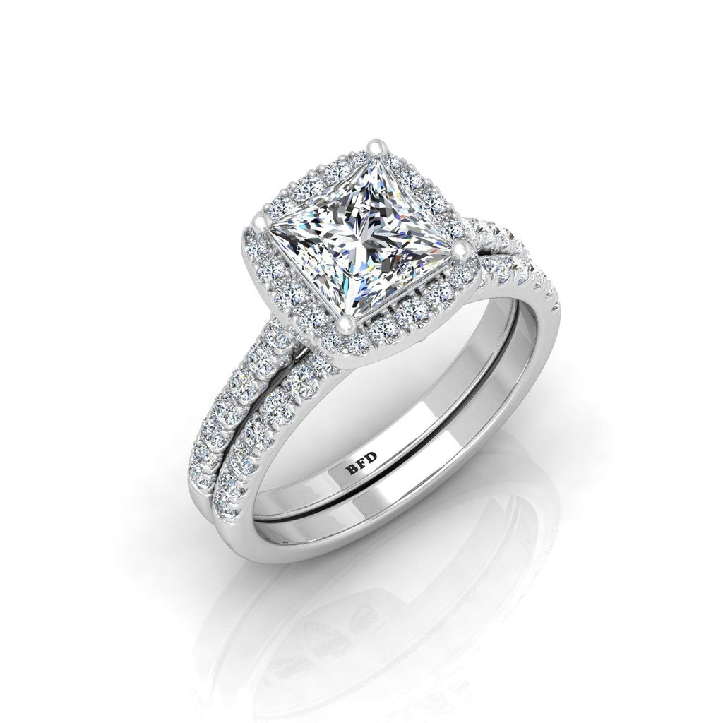 Certified Princess Diamond Halo Engagement Ring With Matching Band 2.00Carat