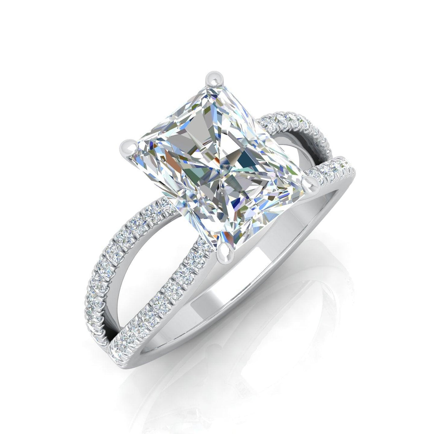 Radiant Diamond Split Shank Engagement Ring in 18k Gold / Platinum 3.50Ct