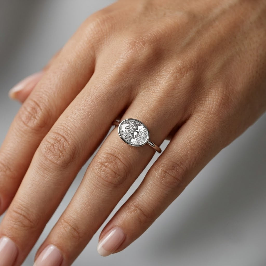 IGI Certified Oval Lab Grown Diamond Bezel Set Solitaire Ring