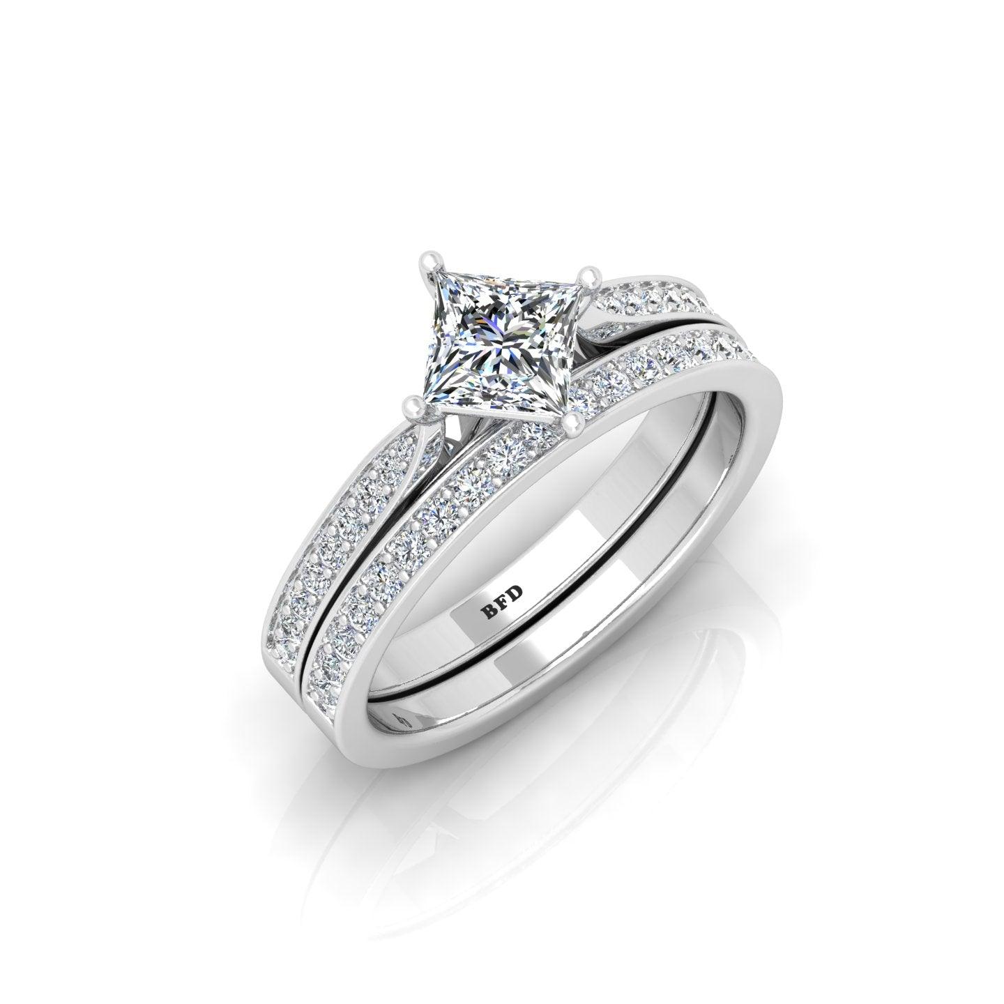 Certified Princess Diamond Engagement Ring With Diamond Matching Band 1.50Carat