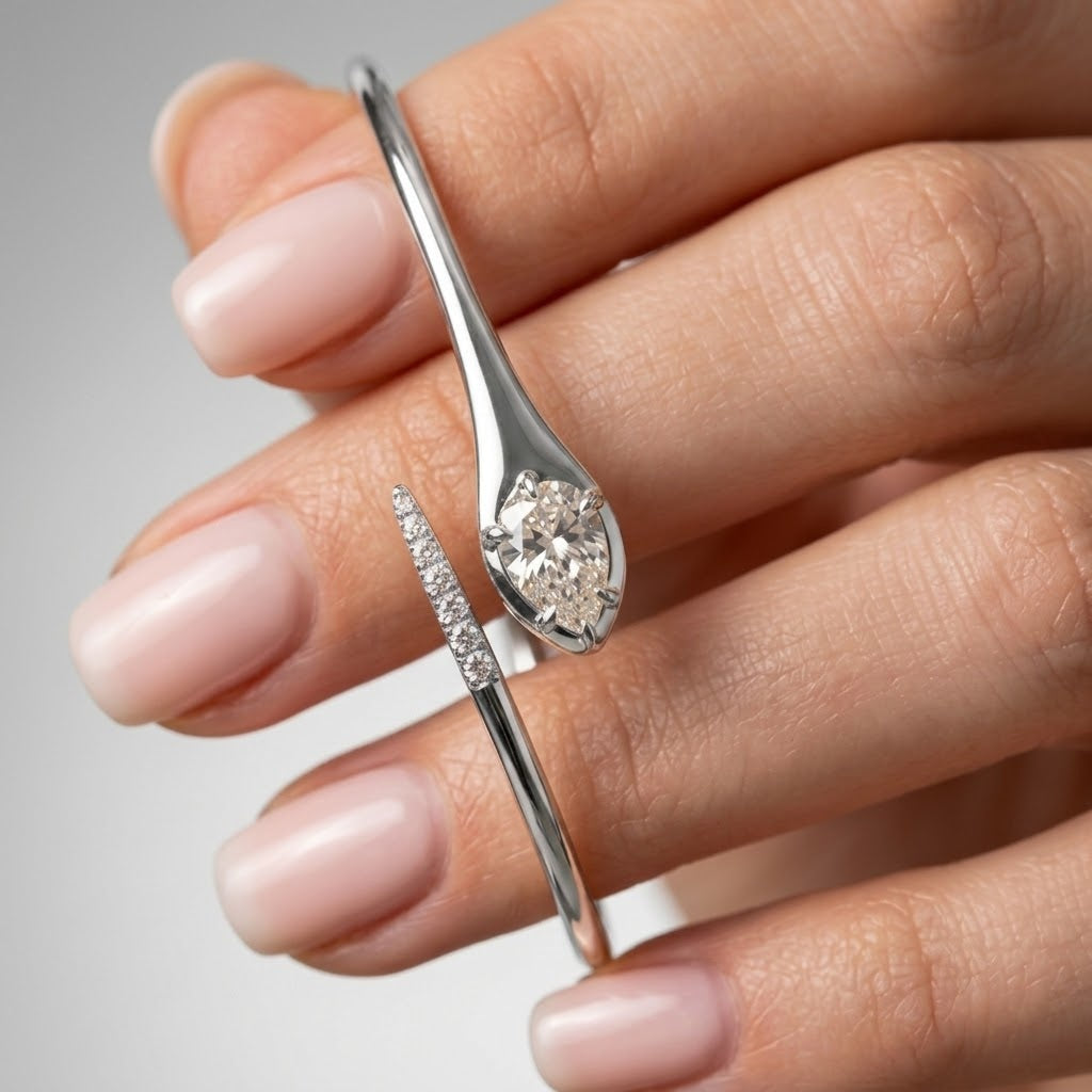 2.00ct Pear Diamond Tennis Bangle - Gold (Angle View 1)