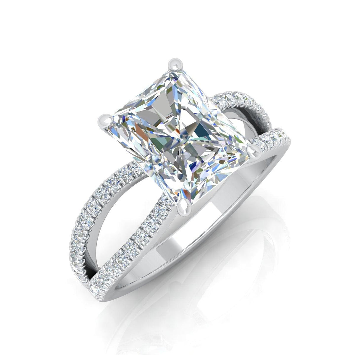 Last Piece 3.50Ct F/VS Radiant Diamond Split Shank Engagement Ring in Platinum