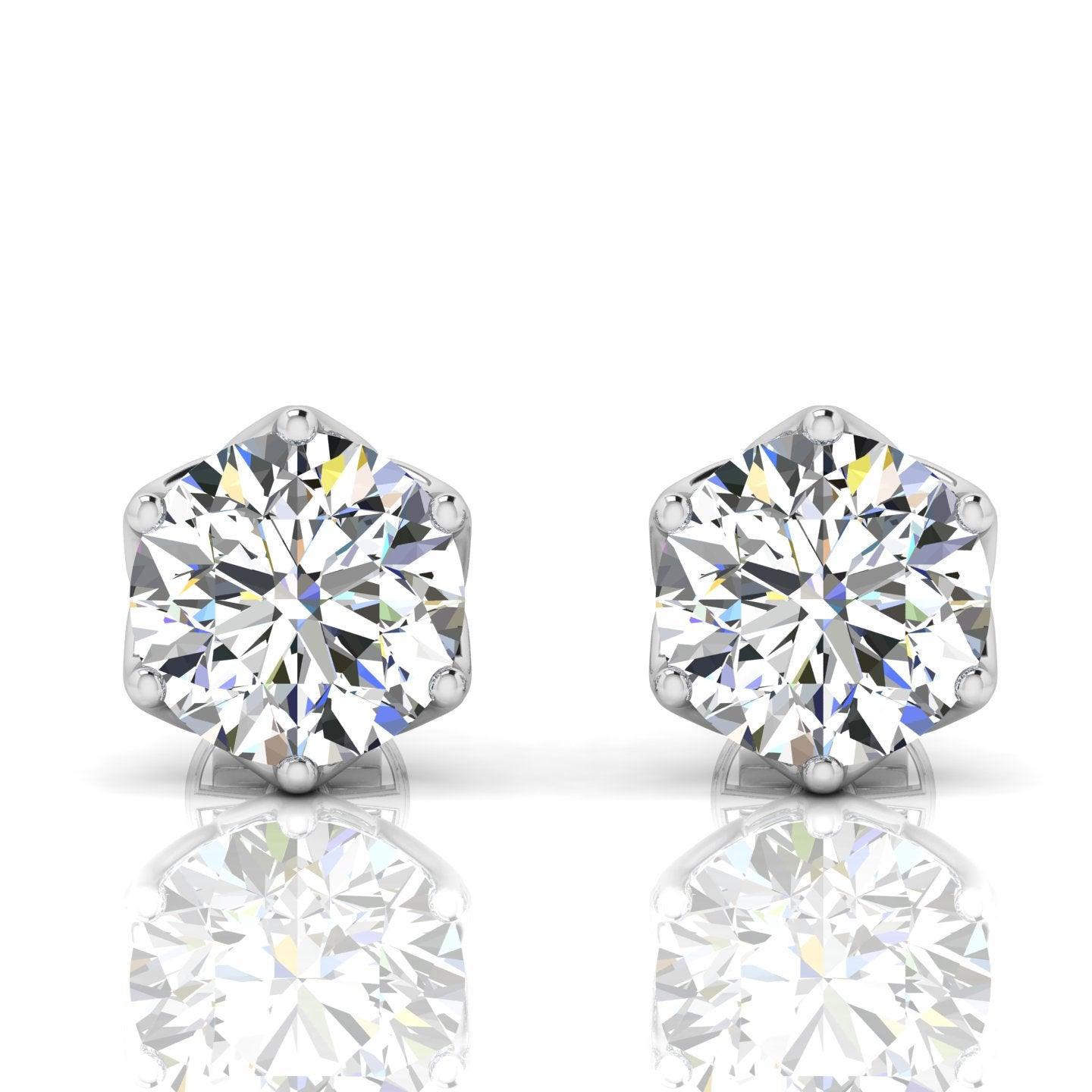 Certified D/VS 2.00Ct Round Diamond Designer Stud Earrings in 18k Gold / Platinum