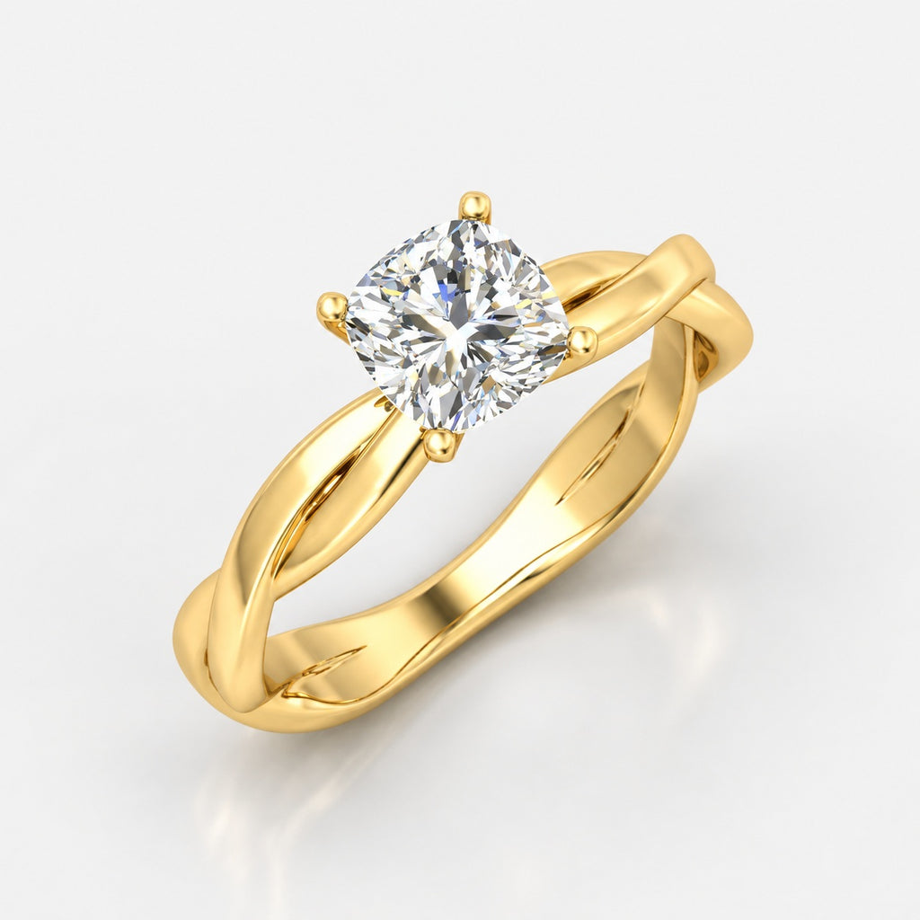 Twisted IGI Certified Classic Cushion Diamond Solitaire Engagement Ring in Gold & Platinum