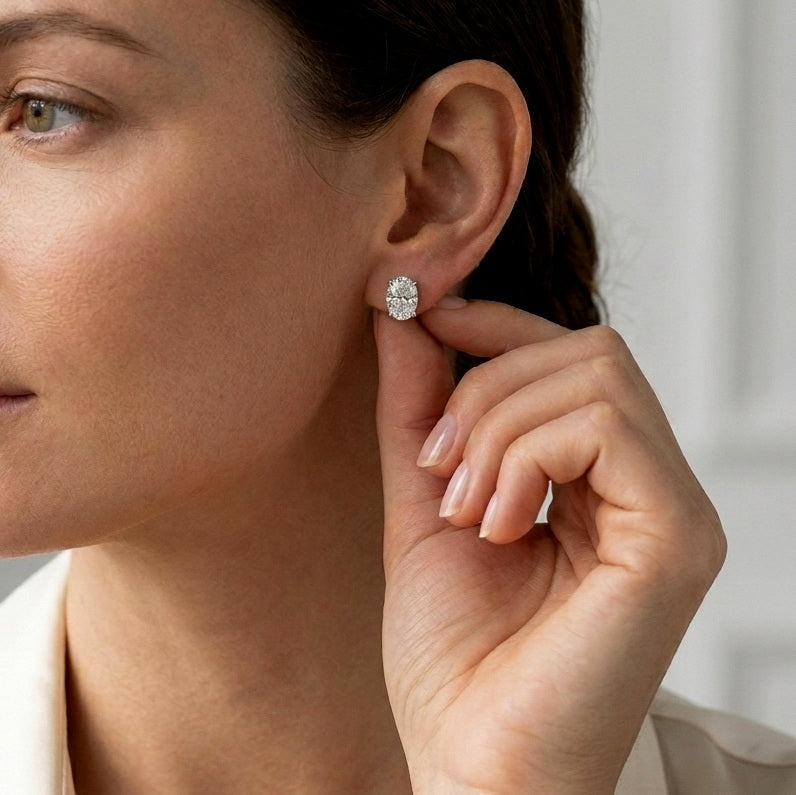 GIA Certified 2.00Ct Oval Diamonds Stud Earring In Platinum