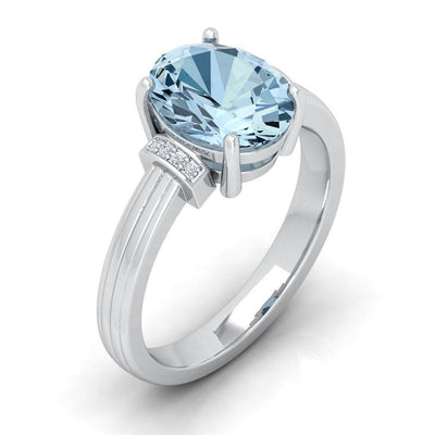 3.00 Carat Natural Sky Blue Aquamarine and Diamond Women's ring - amadadiamonds