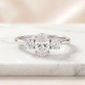 IGI Certified 3.00 Carat Oval & Round Lab Diamond Trilogy Ring - E/VS
