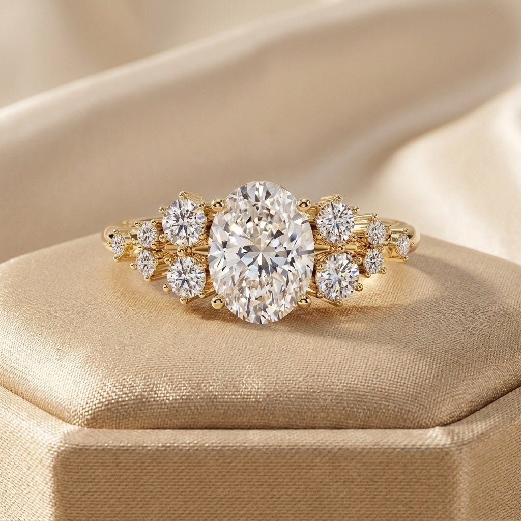 IGI Certified Oval Lab Diamond Designer Engagement Ring - E/VS