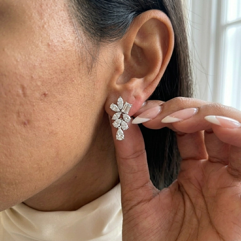 2.50 Carat D/VS Multi Shape Lab Grown Diamond Dangle Earrings White Gold - Screw Back
