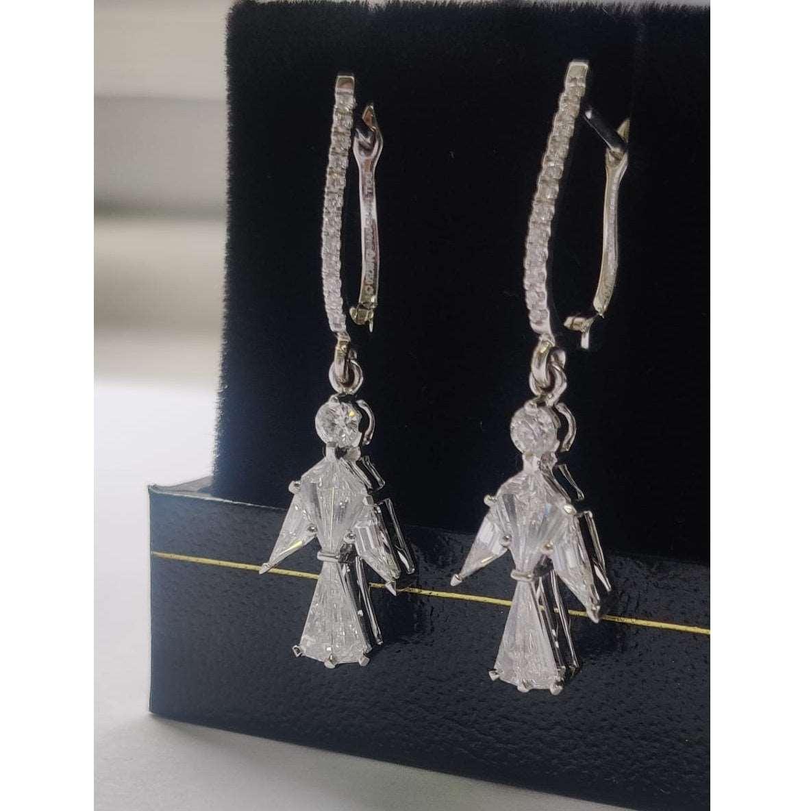 18k White Gold Natural Multi Diamond Dangle Earrings For Women - 1.50 Carat