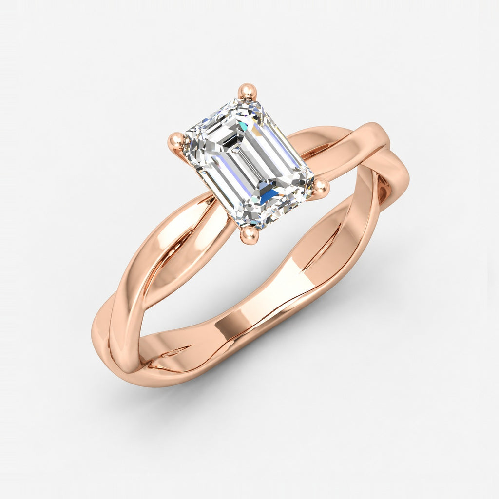 Twisted IGI Certified Classic Solitaire Emerald Diamond Engagement Ring in Gold & Platinum