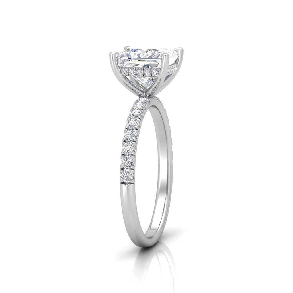 Classic Hidden Halo Pave Set Engagement Ring - Princess