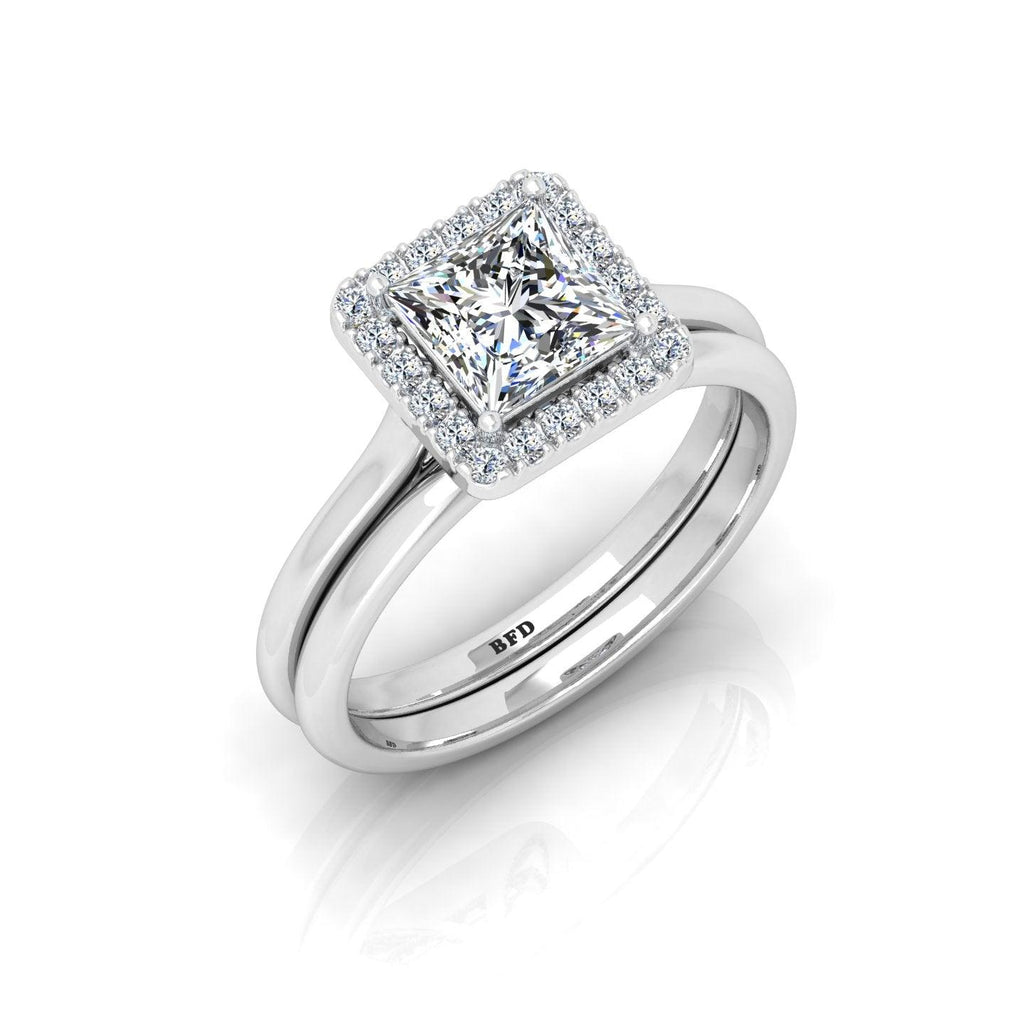 Certified Princess Diamond Halo Engagement Ring With Matching Band 1.20Carat