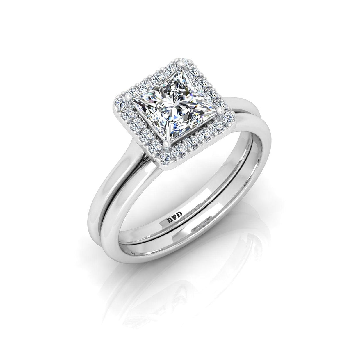 Certified Princess Diamond Halo Engagement Ring With Matching Band 1.20Carat
