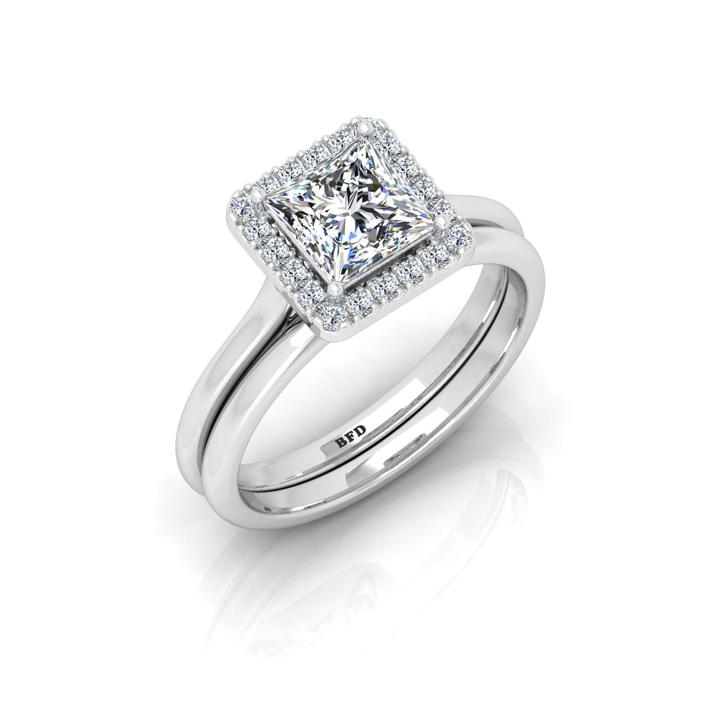 Certified Princess Diamond Halo Engagement Ring With Matching Band 1.20Carat
