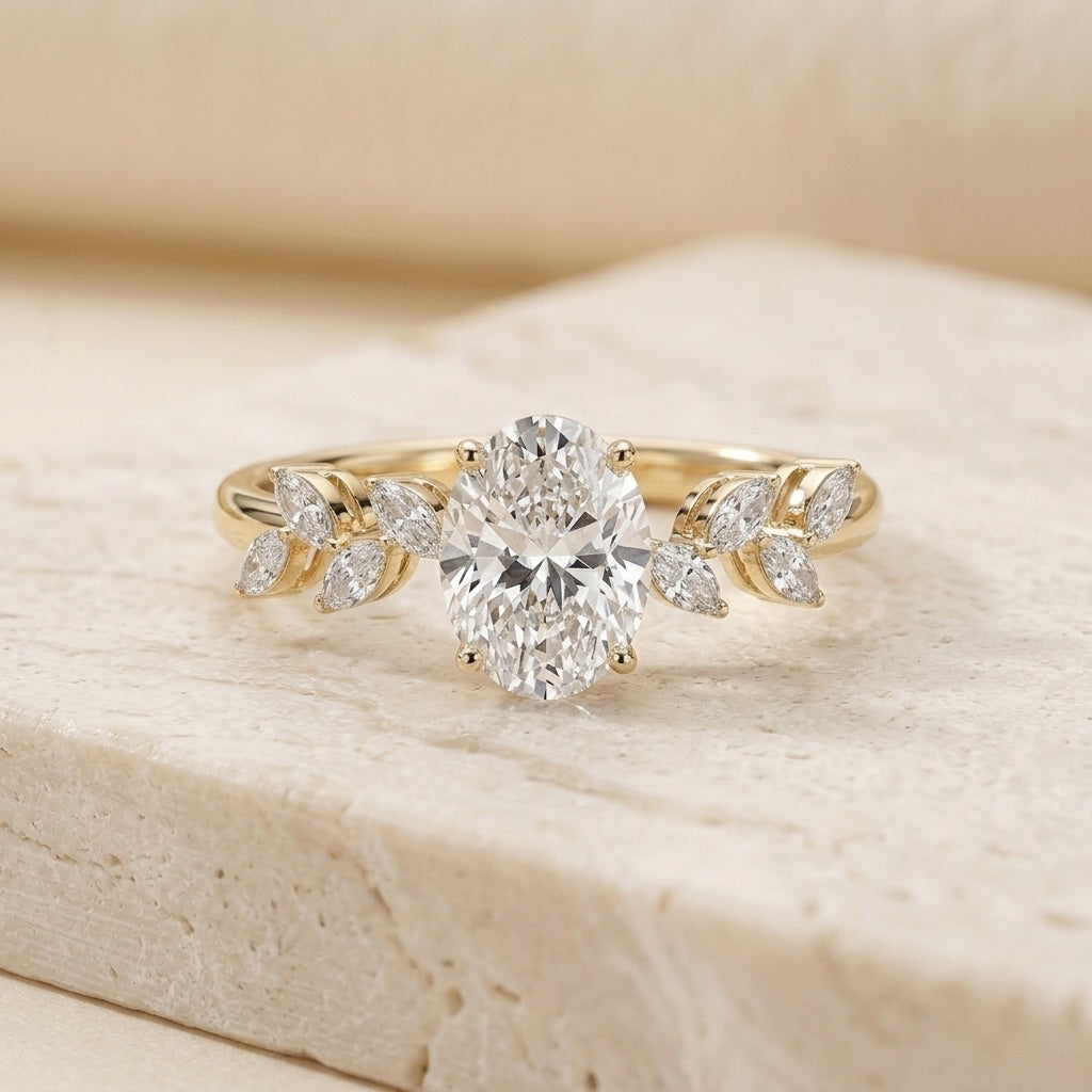 IGI Certified Oval & Side Lab Diamond Designer Engagement Ring - E/VS