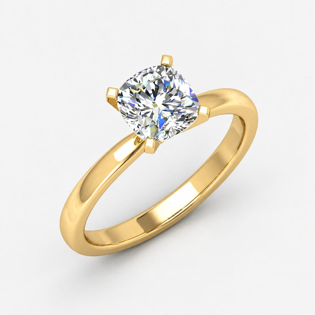 IGI Certified Classic Cushion Diamond Solitaire Engagement Ring in Gold & Platinum