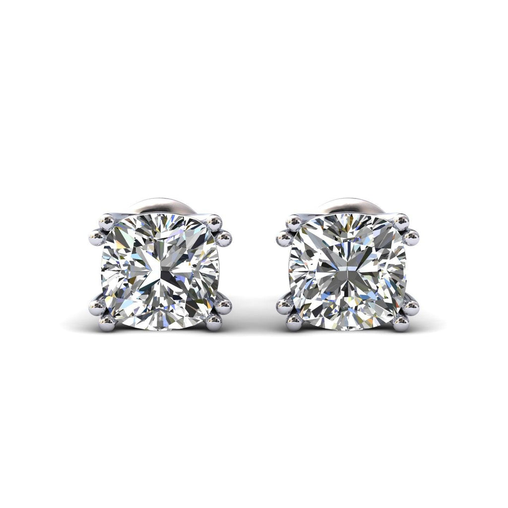 Certified F/VS 2.00Ct Cushion Diamond Stud Earrings in 18k Gold / Platinum