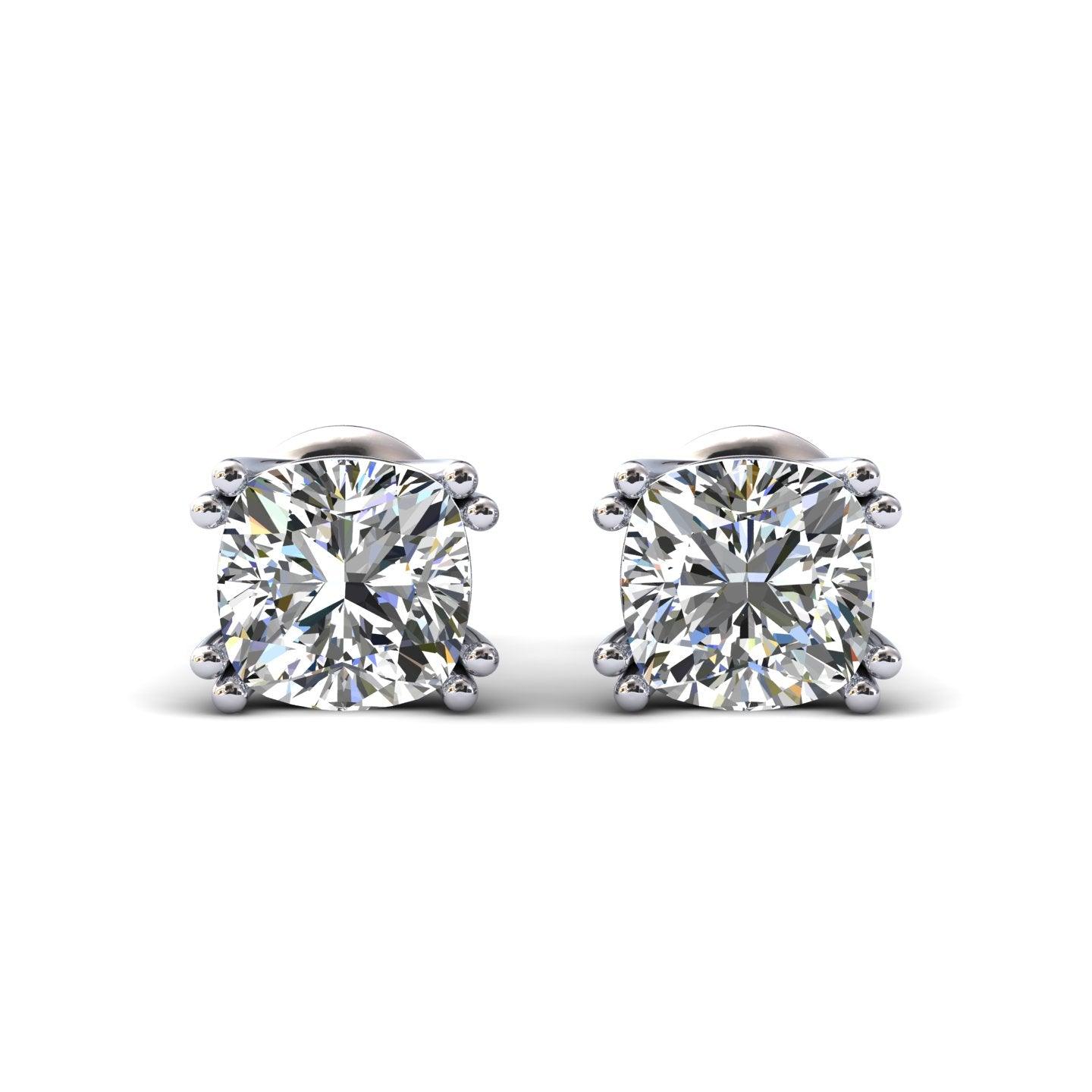 Certified F/VS 2.00Ct Cushion Diamond Stud Earrings in 18k Gold / Platinum
