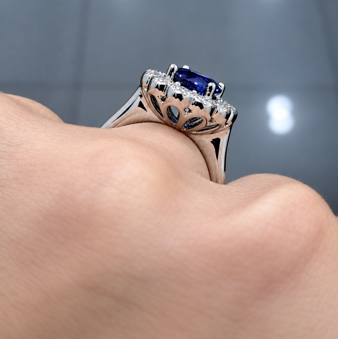 1.50Ct Sapphire Oval & Diamond Cluster Engagement Ring 950 Platinum