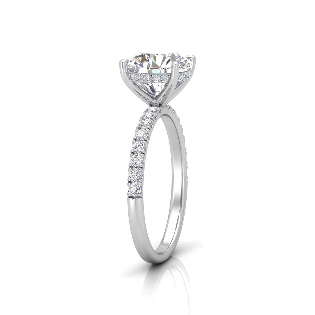 Classic Hidden Halo Pave Set Engagement Ring - Round