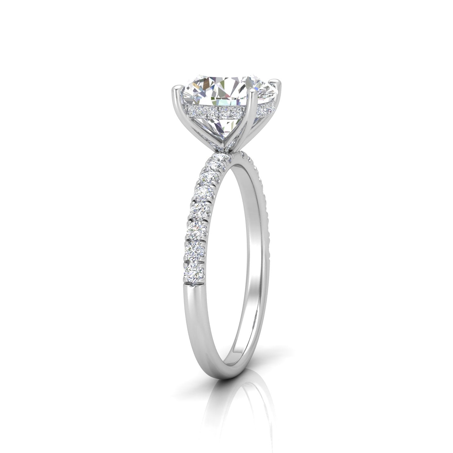 Classic Hidden Halo Pave Set Engagement Ring - Round