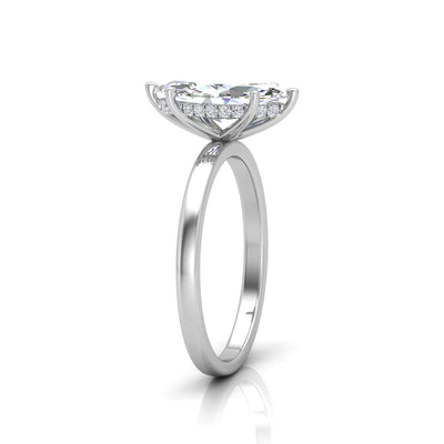 Classic Solitaire Hidden Halo Engagement Ring Marquise