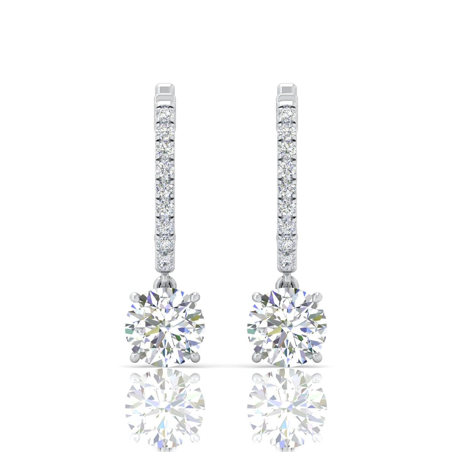 D/VS 2.50 Carat Round Diamond Dangle Drop Earrings In 18k White Gold - amadadiamons