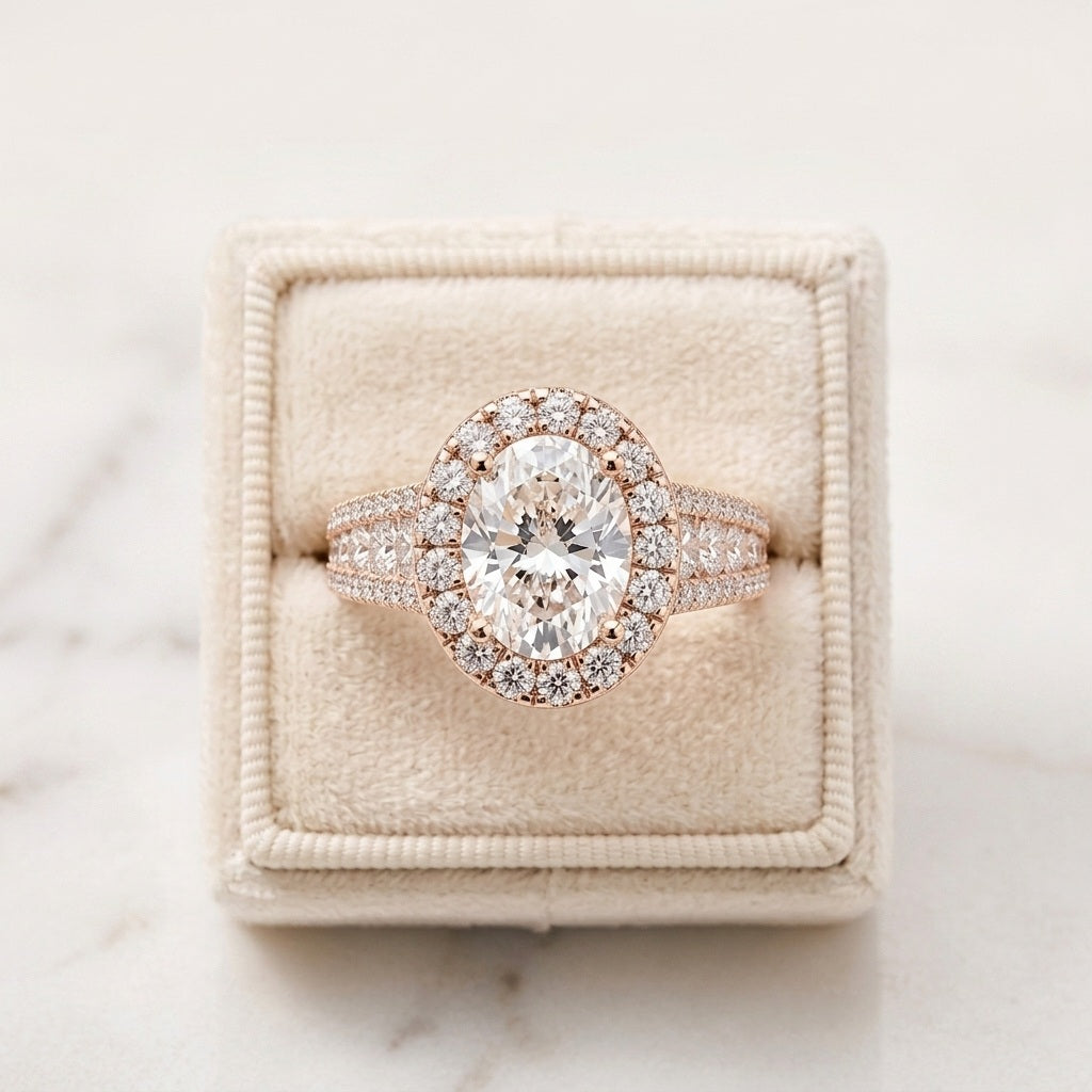 IGI Certified 4.50CT Oval & Side Lab Grown Diamond Designer Heavy Engagement Ring