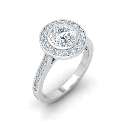 IGI Certified E/VS Round Diamond Designer Halo Engagement Ring - amadadiamonds