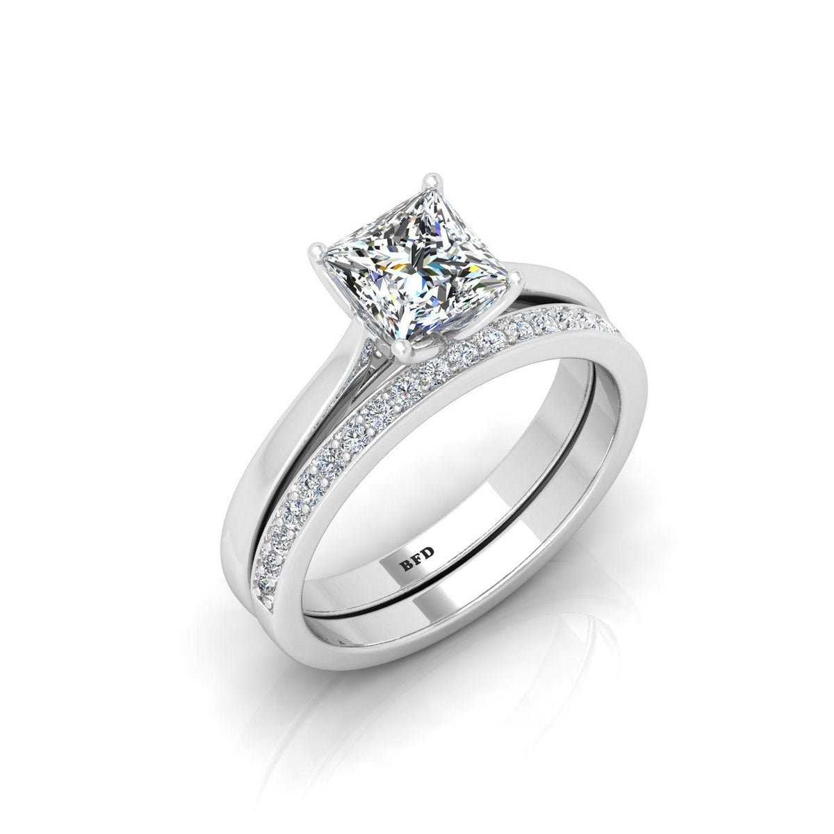 Certified Princess Diamond Bridal Set Engagement Ring