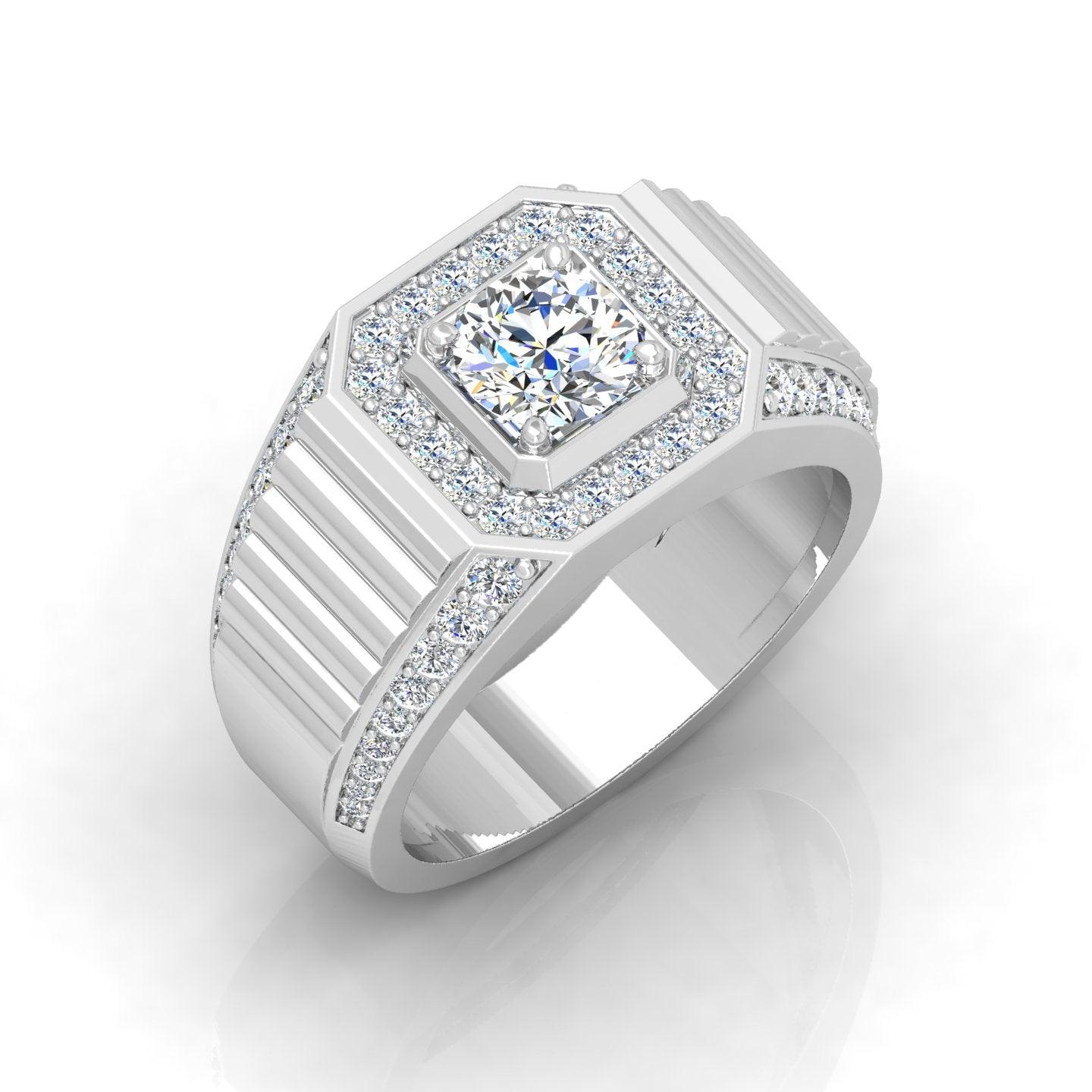 Certified F/VS 1.50Ct Round Diamond Mens Solitaire Hip Hop Ring
