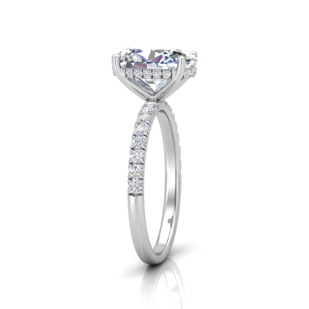 Classic Hidden Halo Pave Set Engagement Ring - Oval