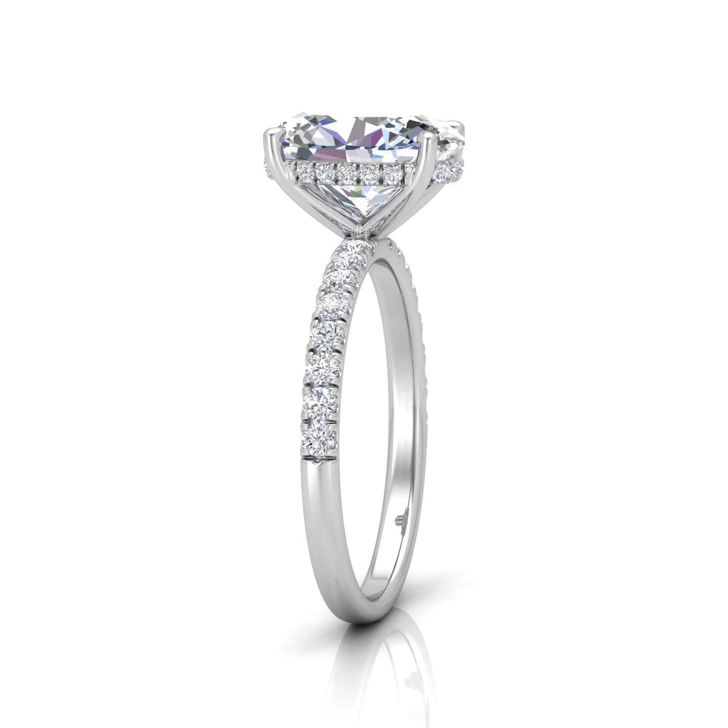 Classic Hidden Halo Pave Set Engagement Ring - Oval