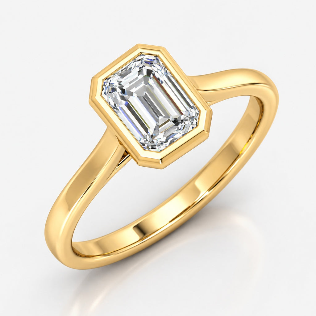 Bezel Setting IGI Certified Classic Solitaire Emerald Diamond Engagement Ring in Gold & Platinum