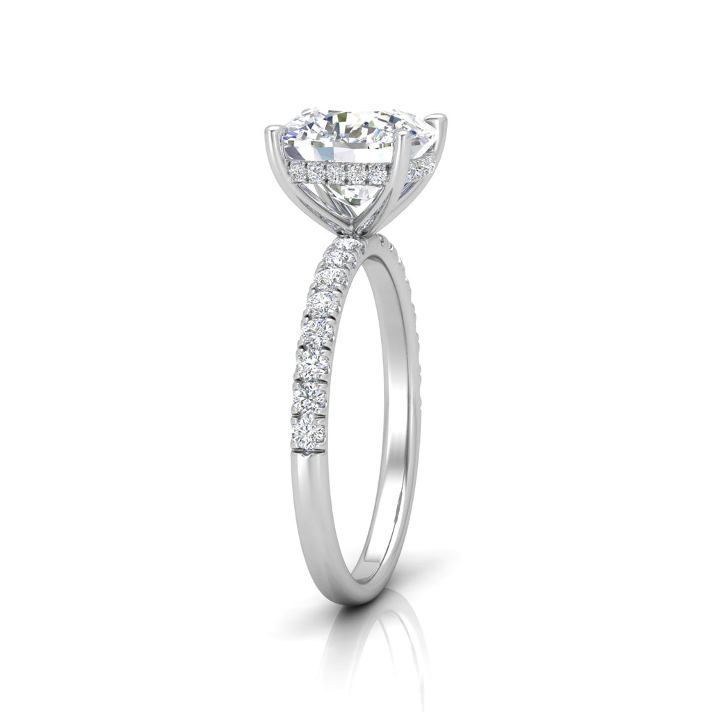 Classic Hidden Halo Pave Set Engagement Ring - Cushion