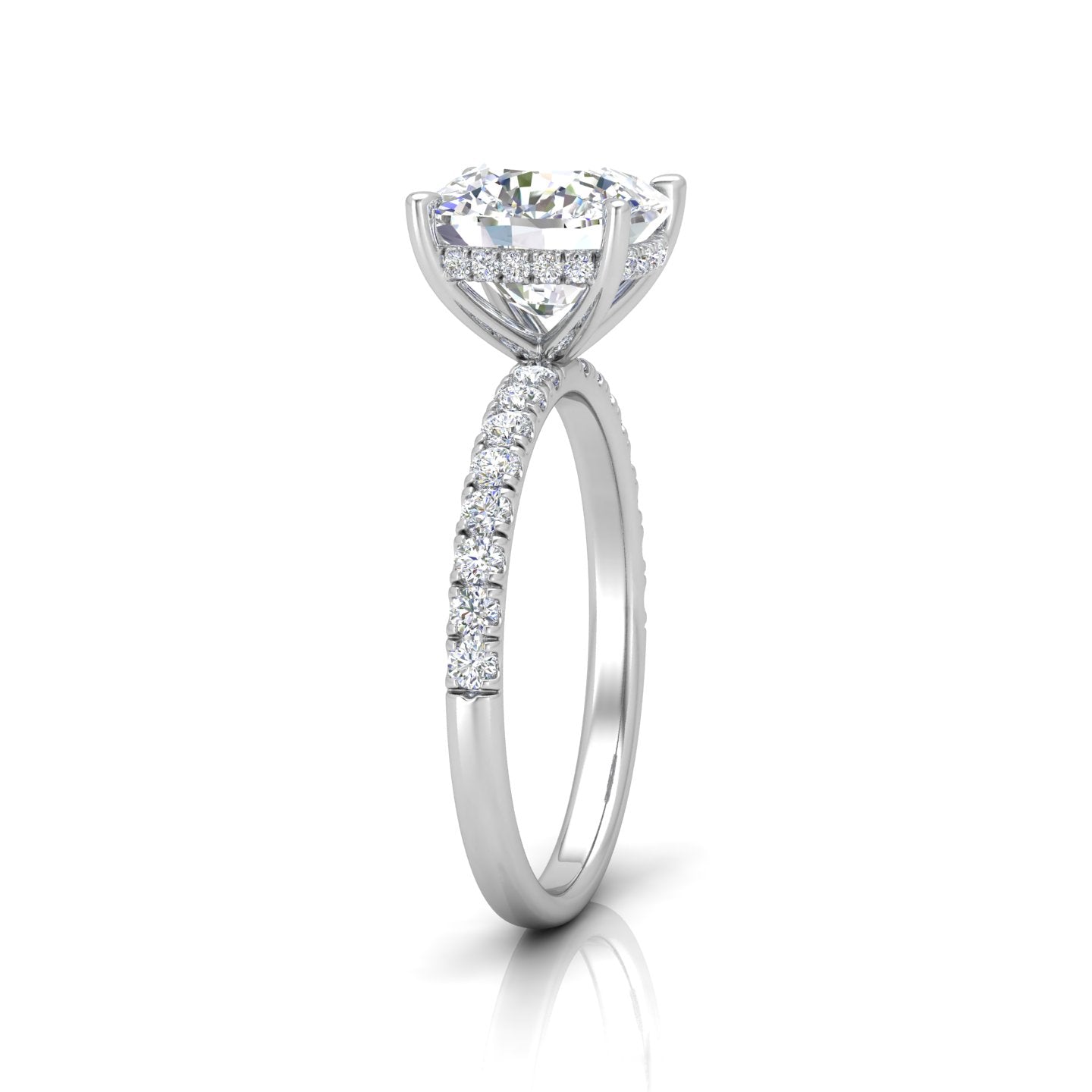 Classic Hidden Halo Pave Set Engagement Ring - Cushion